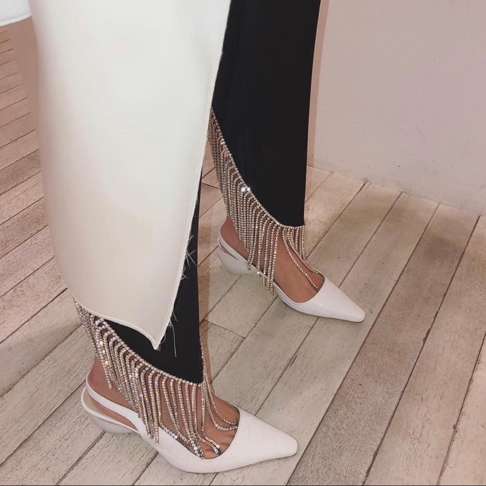 Worn once Oséree black Gems rhinestone fringe pants